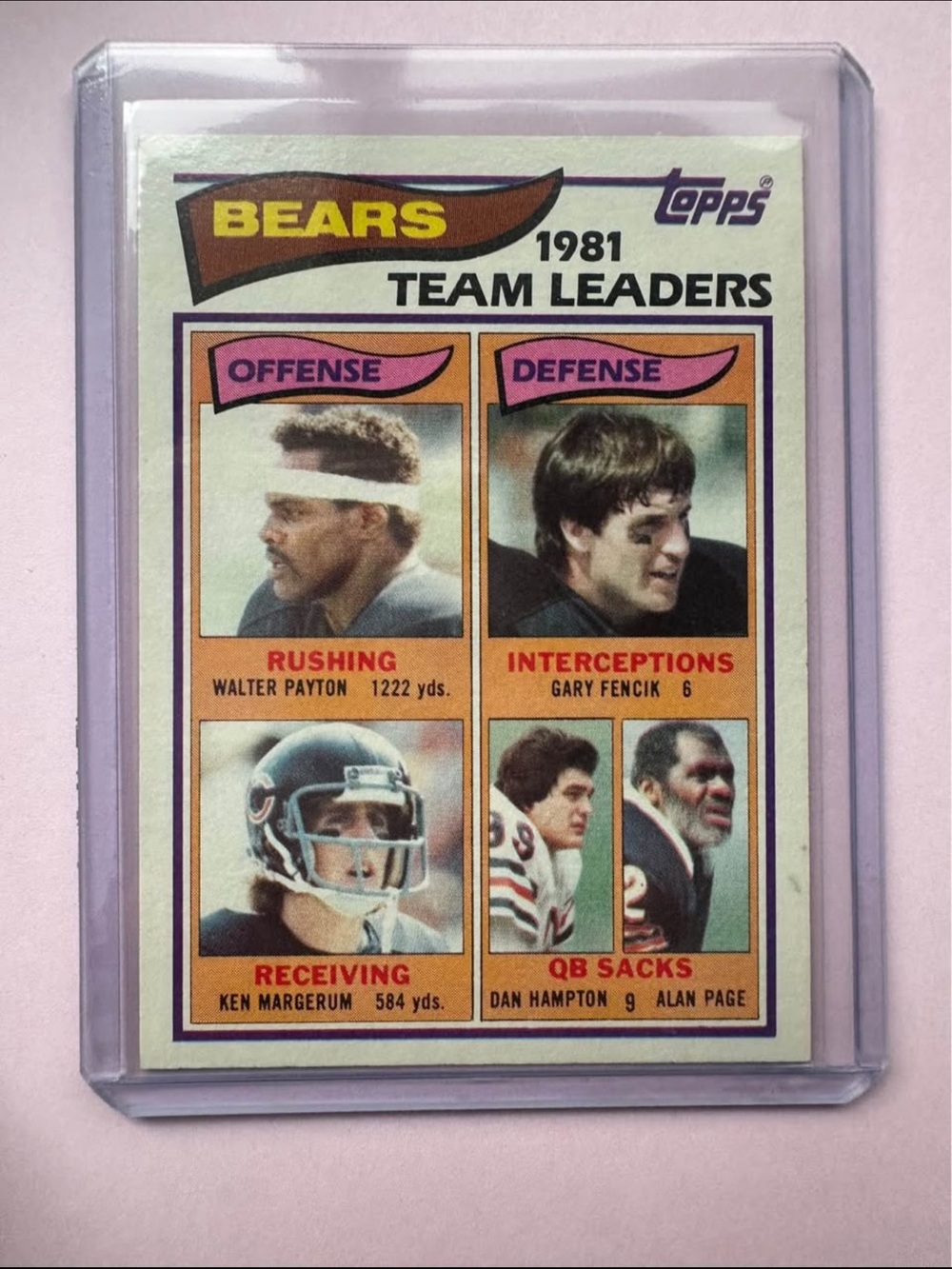 1982 Topps #292 Walter Payton / Fencik / Margerum / Hampton / Page Card